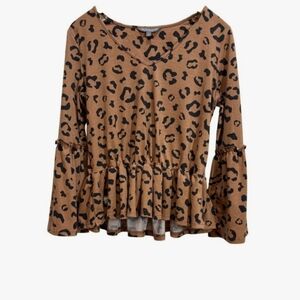 Simply Southern Brown Leopard Print Blouse XXL Ruffles